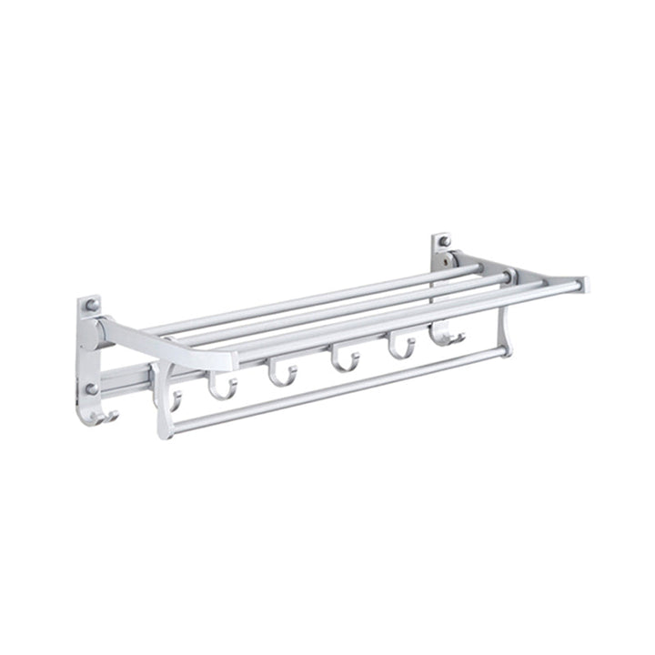 BowLift | Silver Modern Bathroom Accessory Set with Bath Shelf/Towel Rack & Bathrobe Hook