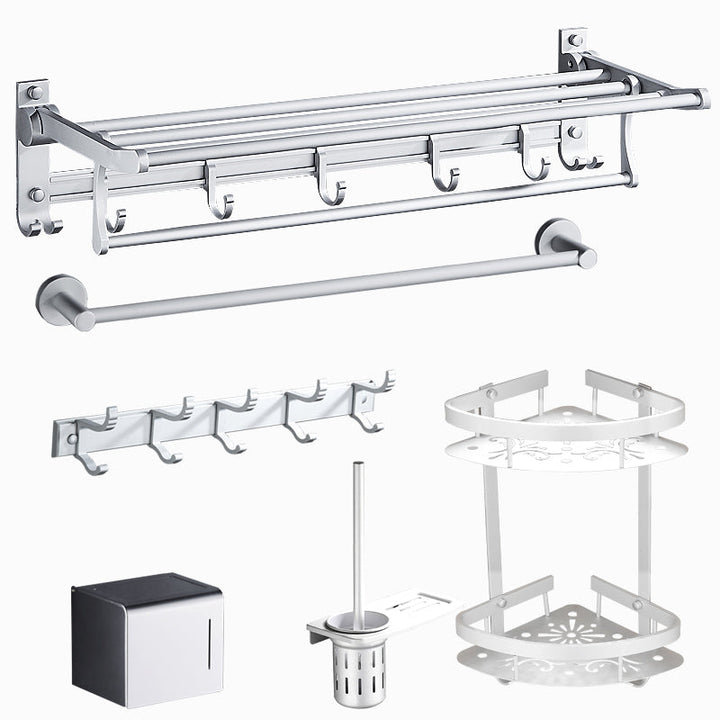BowLift | Silver Modern Bathroom Accessory Set with Bath Shelf/Towel Rack & Bathrobe Hook