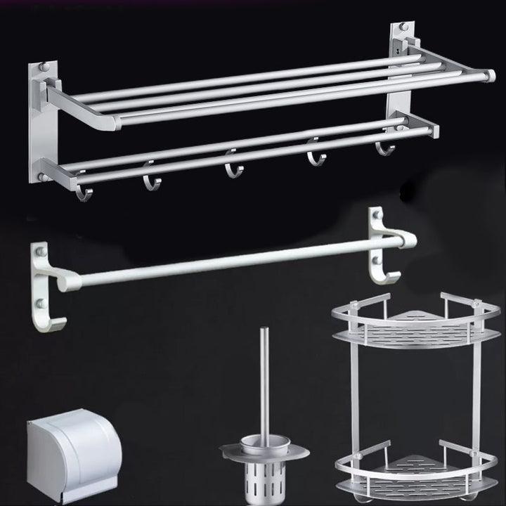 BowLift | Silver Modern Bathroom Accessory Set with Bath Shelf/Towel Rack & Bathrobe Hook