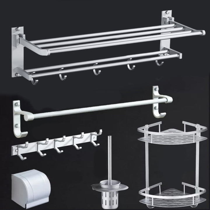 BowLift | Silver Modern Bathroom Accessory Set with Bath Shelf/Towel Rack & Bathrobe Hook