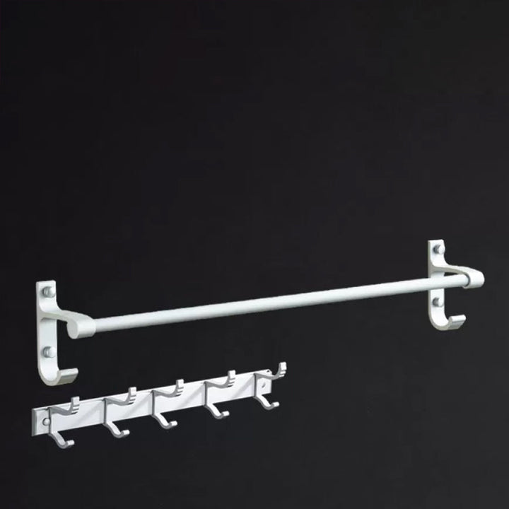 BowLift | Silver Modern Bathroom Accessory Set with Bath Shelf/Towel Rack & Bathrobe Hook