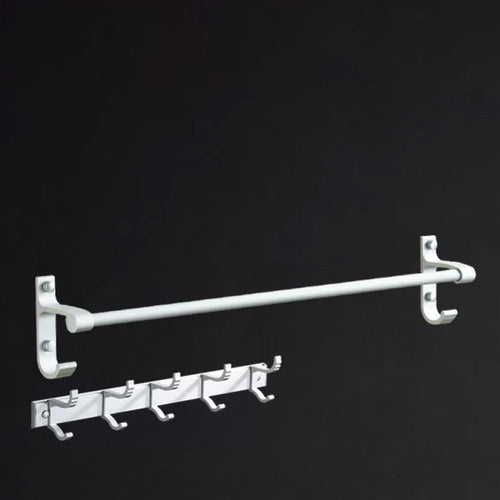 BowLift | Silver Modern Bathroom Accessory Set with Bath Shelf/Towel Rack & Bathrobe Hook
