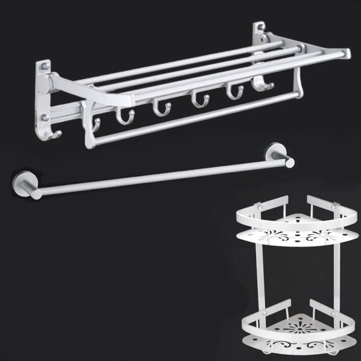 BowLift | Silver Modern Bathroom Accessory Set with Bath Shelf/Towel Rack & Bathrobe Hook