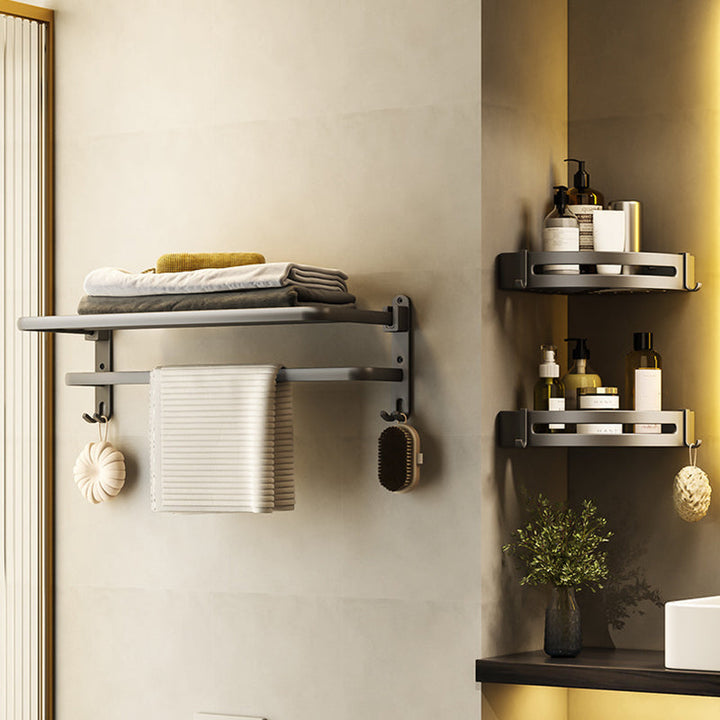 BowLift | Contemporary Bathroom Accessory Set Gray Aluminum Bathroom Shelf/Towel Rack/Bathtub Hook