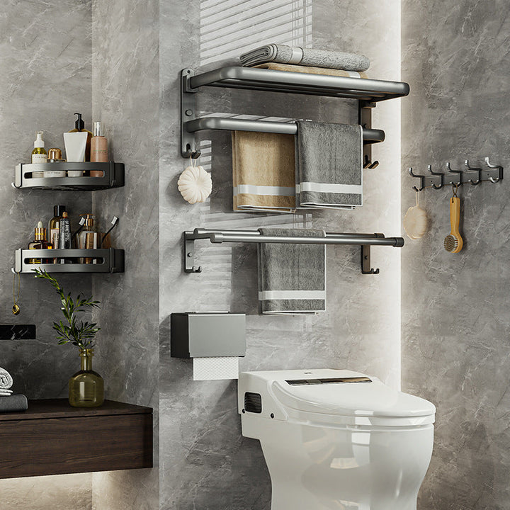 BowLift | Contemporary Bathroom Accessory Set Gray Aluminum Bathroom Shelf/Towel Rack/Bathtub Hook