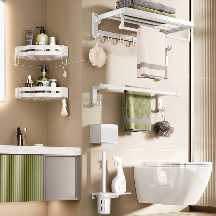 BowLift | White Bathroom Accessory Set Contemporary Aluminum Bathroom Accessory Kit with Towel Holder