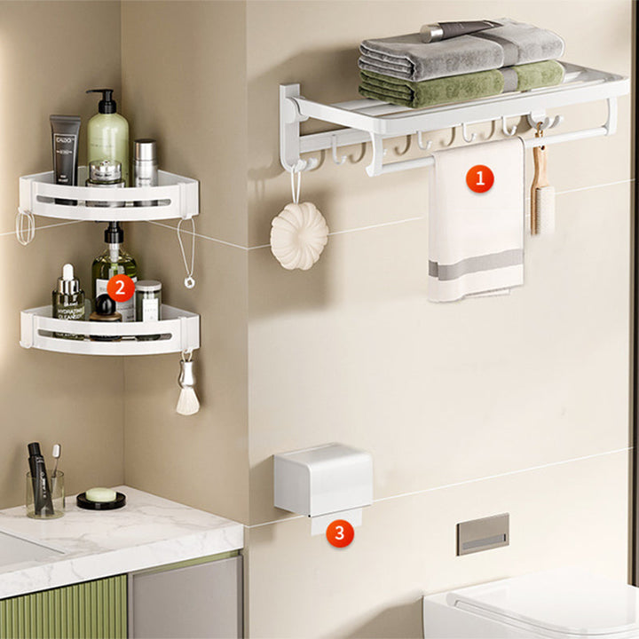 BowLift | White Bathroom Accessory Set Contemporary Aluminum Bathroom Accessory Kit with Towel Holder
