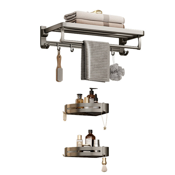 BowLift | Modern Bathroom Accessories Set in Gray with Bathroom Shelf/Towel Holder/Robe Hooks & Paper Holder