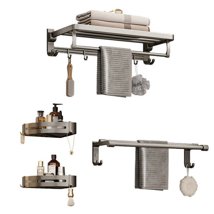 BowLift | Modern Bathroom Accessories Set in Gray with Bathroom Shelf/Towel Holder/Robe Hooks & Paper Holder