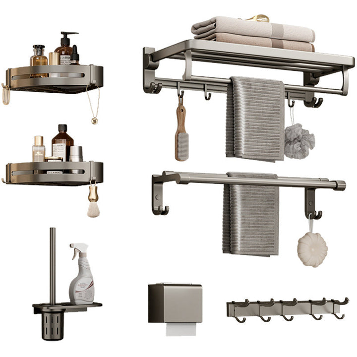 BowLift | Modern Bathroom Accessories Set in Gray with Bathroom Shelf/Towel Holder/Robe Hooks & Paper Holder