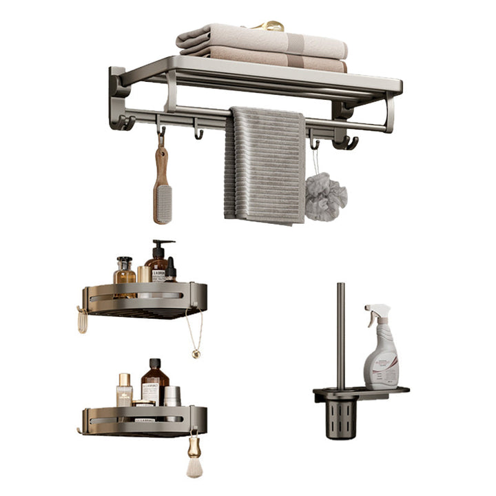 BowLift | Modern Bathroom Accessories Set in Gray with Bathroom Shelf/Towel Holder/Robe Hooks & Paper Holder