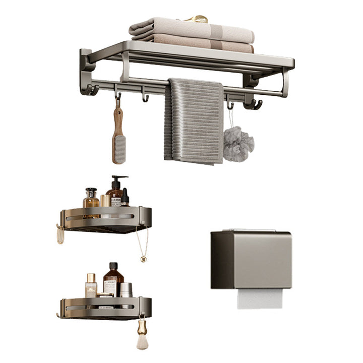 BowLift | Modern Bathroom Accessories Set in Gray with Bathroom Shelf/Towel Holder/Robe Hooks & Paper Holder