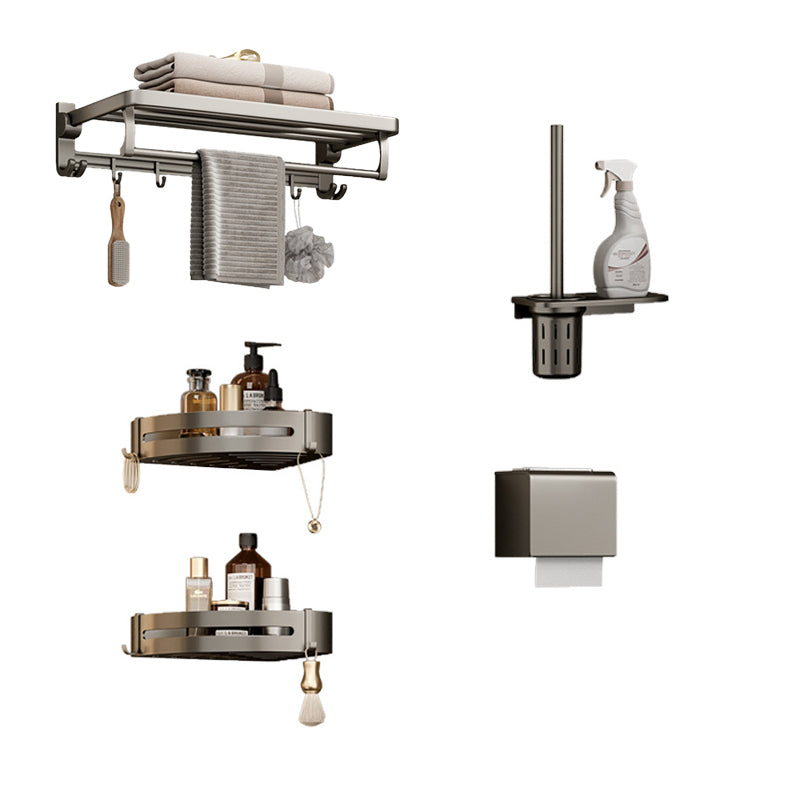 BowLift | Modern Bathroom Accessories Set in Gray with Bathroom Shelf/Towel Holder/Robe Hooks & Paper Holder