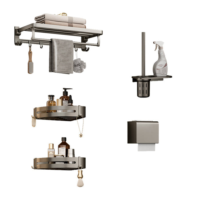 BowLift | Modern Bathroom Accessories Set in Gray with Bathroom Shelf/Towel Holder/Robe Hooks & Paper Holder