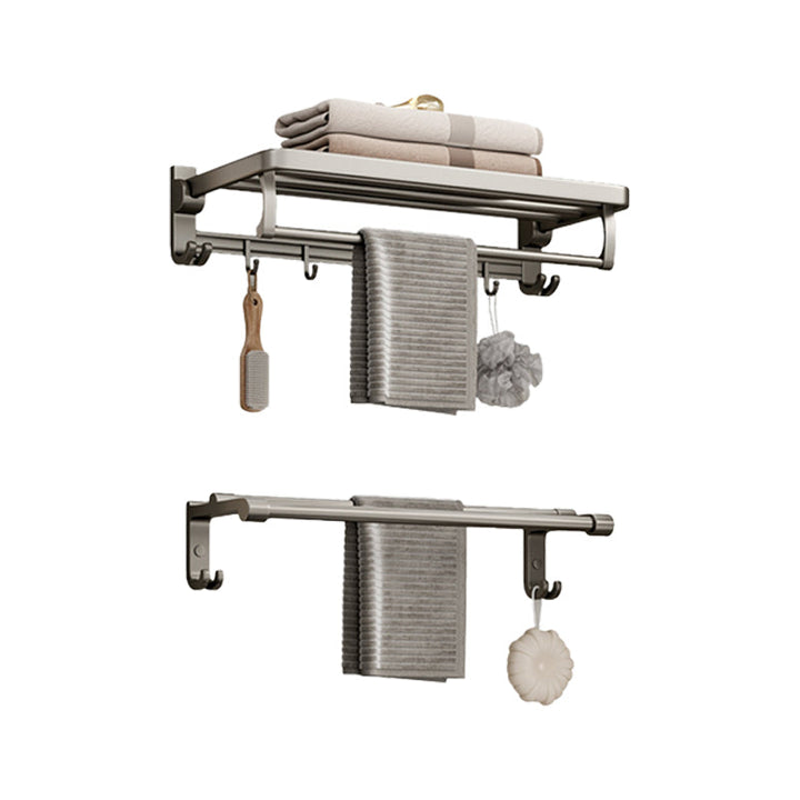 BowLift | Modern Bathroom Accessories Set in Gray with Bathroom Shelf/Towel Holder/Robe Hooks & Paper Holder