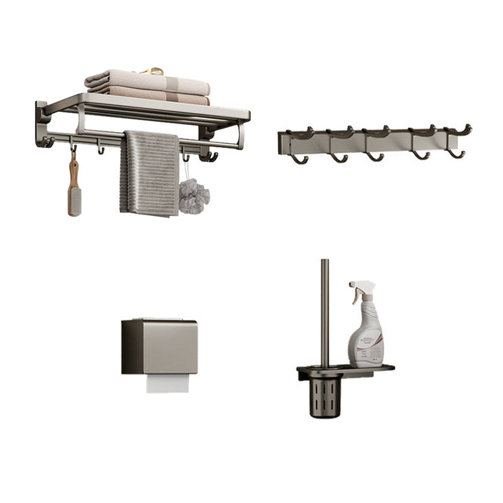 BowLift | Modern Bathroom Accessories Set in Gray with Bathroom Shelf/Towel Holder/Robe Hooks & Paper Holder