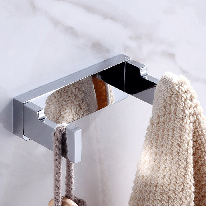 BowLift | Chrome brass modern bathroom accessory set with towel bar/ ring/ paper holder & bathrobe hook