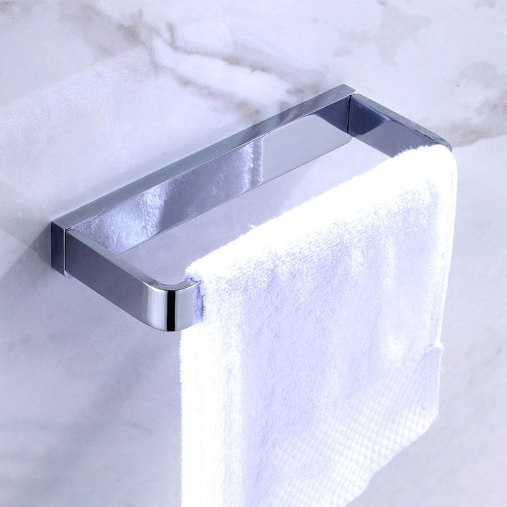 BowLift | Chrome brass modern bathroom accessory set with towel bar/ ring/ paper holder & bathrobe hook