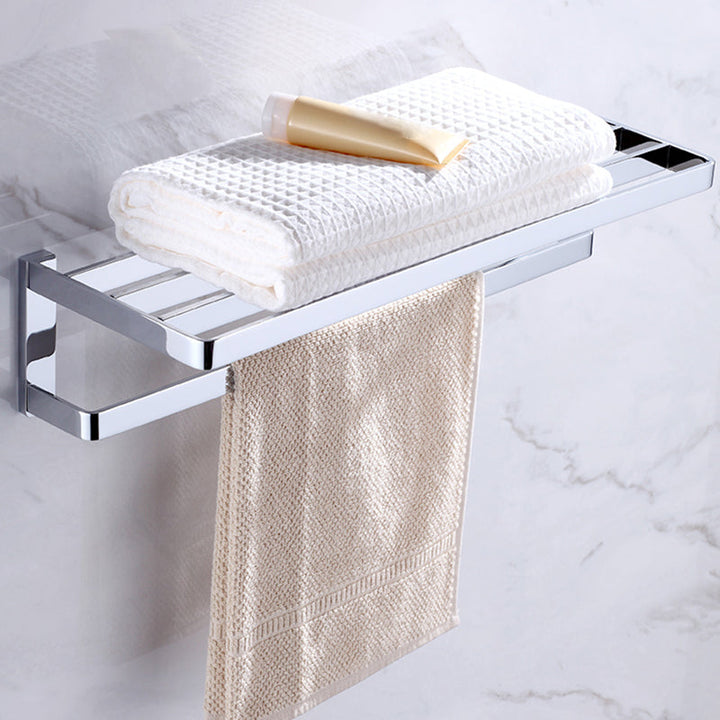 BowLift | Chrome brass modern bathroom accessory set with towel bar/ ring/ paper holder & bathrobe hook