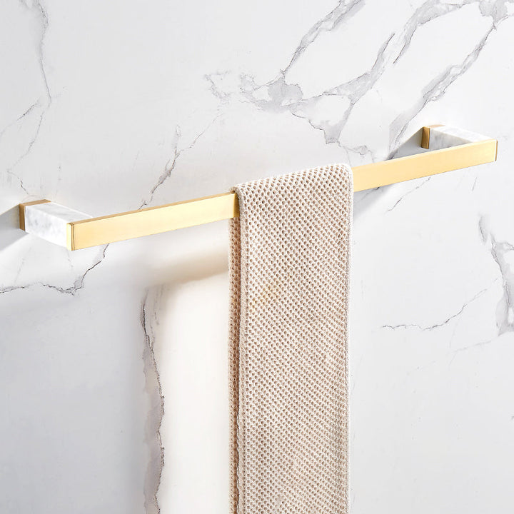 BowLift | Brushed Brass Bathroom Accessory Set Metal & Marble Bathroom Hardware Set with Bathtub Shelf