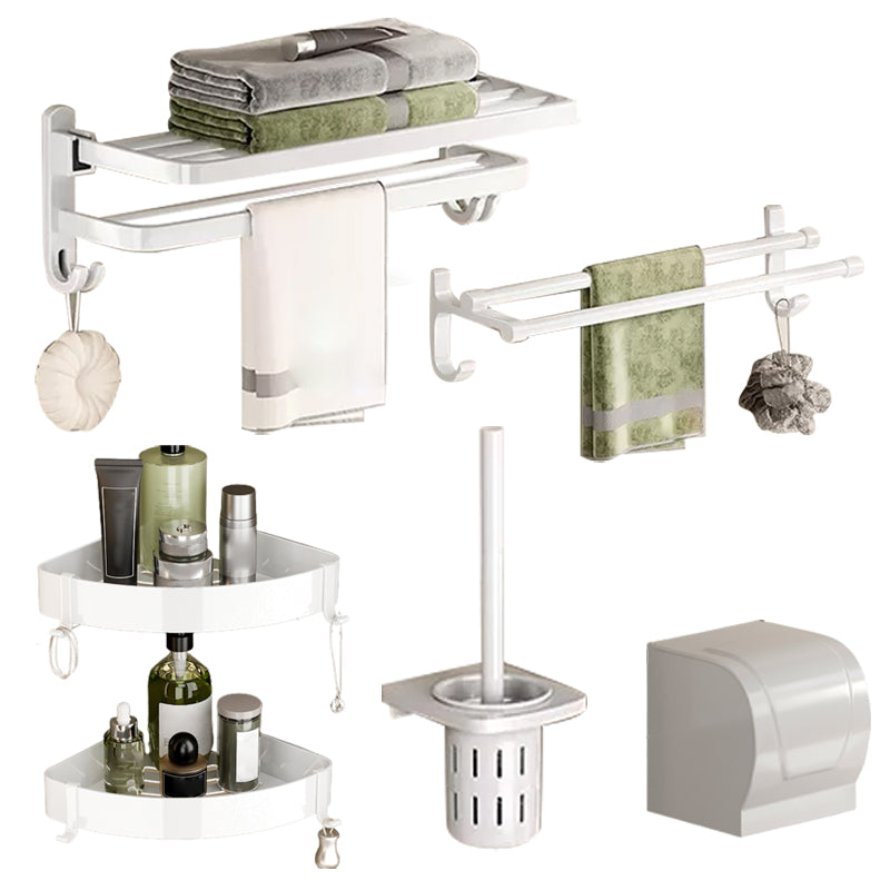 BowLift | Contemporary Bathroom Hardware Set in White with Bath Shelf/Towel Holder/Paper Holder