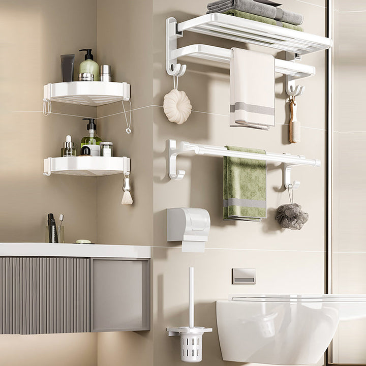 BowLift | Contemporary Bathroom Hardware Set in White with Bath Shelf/Towel Holder/Paper Holder