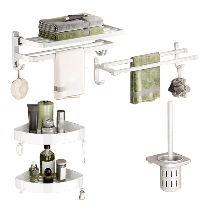 BowLift | Contemporary Bathroom Hardware Set in White with Bath Shelf/Towel Holder/Paper Holder