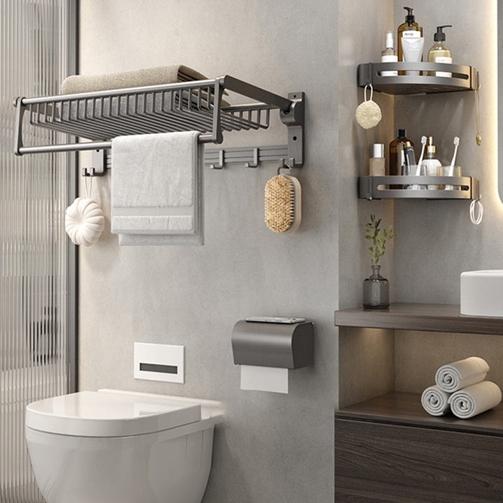 BowLift | Gray contemporary bathroom accessory set bathroom shelf/towel holder & bathrobe hook incl.