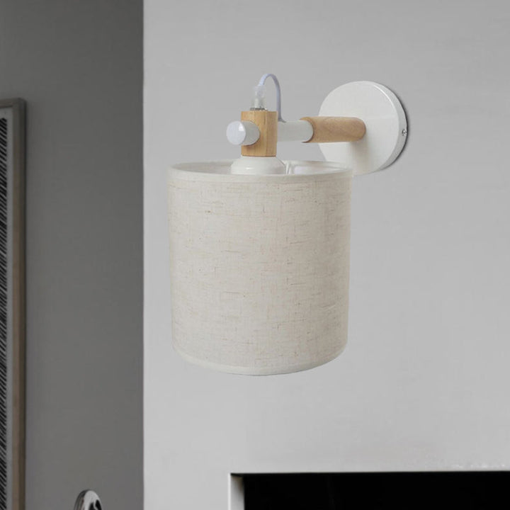 BowLift | Fabric Cylindrical Wall Light Modernist 1 Light Bedroom Wall Mounted Light with Wood Connection in Black/White