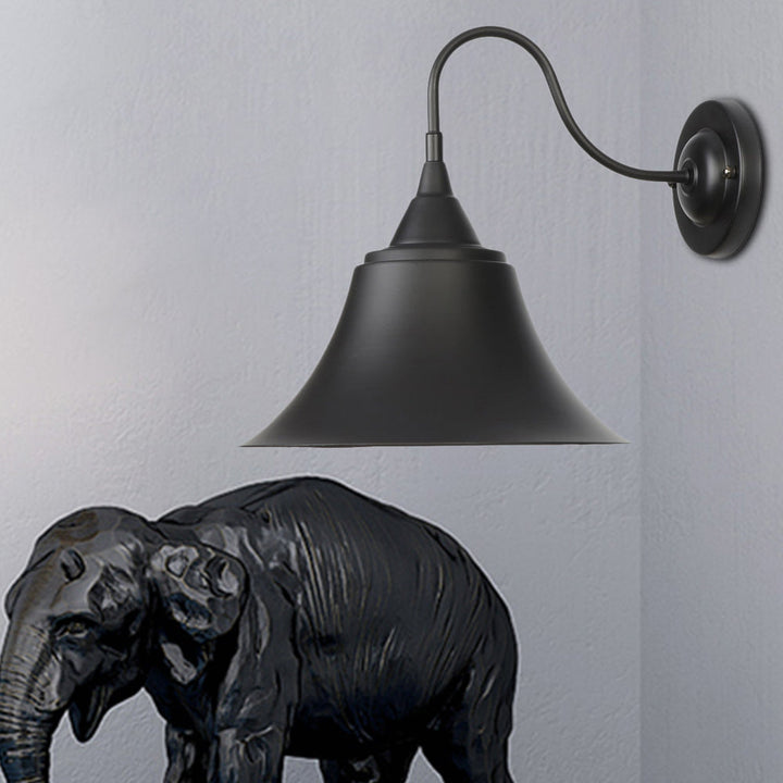 BowLift | Metal Black/Rust Sconces Light Cone Shade 1-Light Industrial Wall Mounted Lighting with Gooseneck