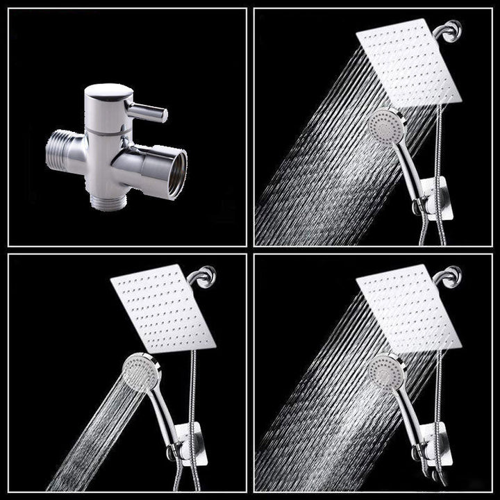 BowLift | High Pressure 8 Inch Shower Set 3-Function Hand Shower Stainless Steel Square Ceiling Shower Head