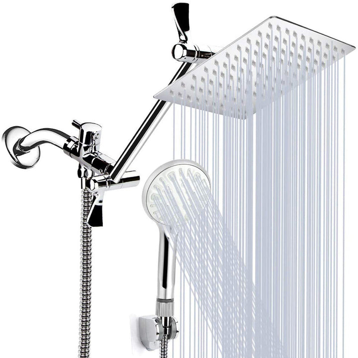 BowLift | Modern Dual Shower Head Square High Arc Shower Head in Silver