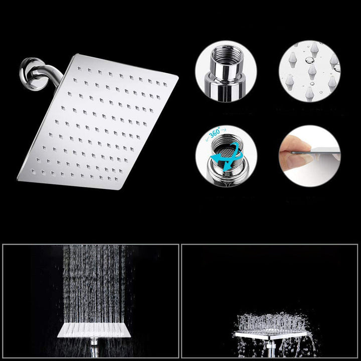 BowLift | Modern Dual Shower Head Square High Arc Shower Head in Silver