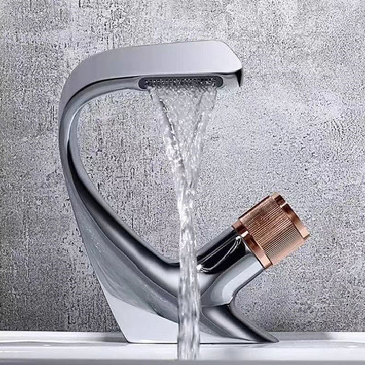 BowLift | Button Handle Faucet Contemporary Style Faucet with Waterfall Spout