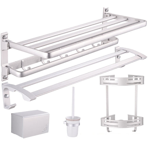 BowLift | Modern 5-piece bathroom accessory set with triangular bath shelf