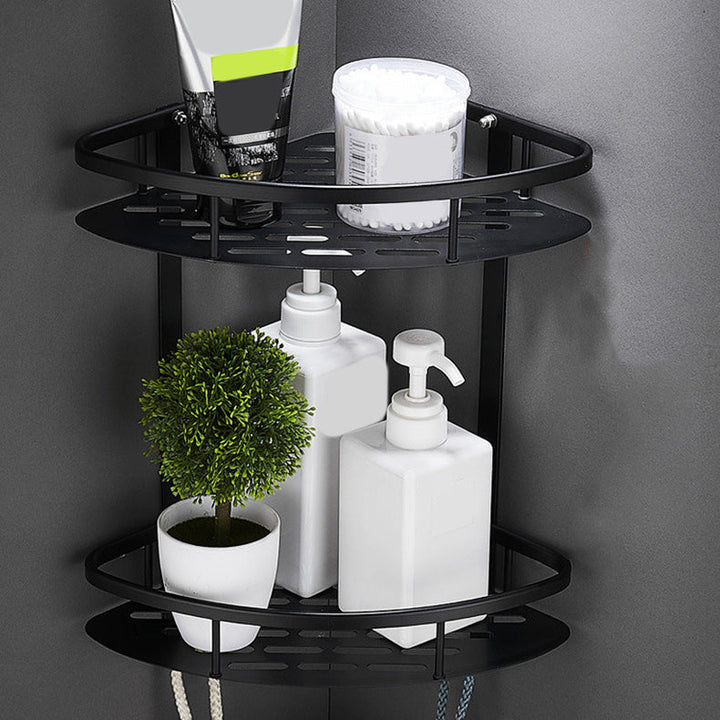 BowLift | 6-piece modern bathroom hardware set in matte black with bathroom shelf/towel holder & bathrobe hooks
