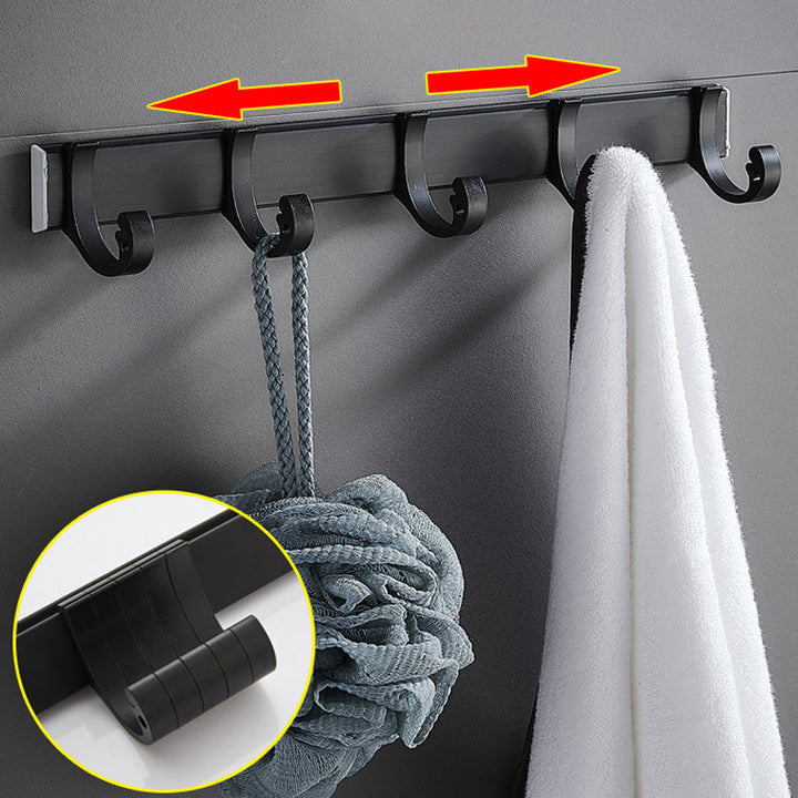 BowLift | 6-piece modern bathroom hardware set in matte black with bathroom shelf/towel holder & bathrobe hooks
