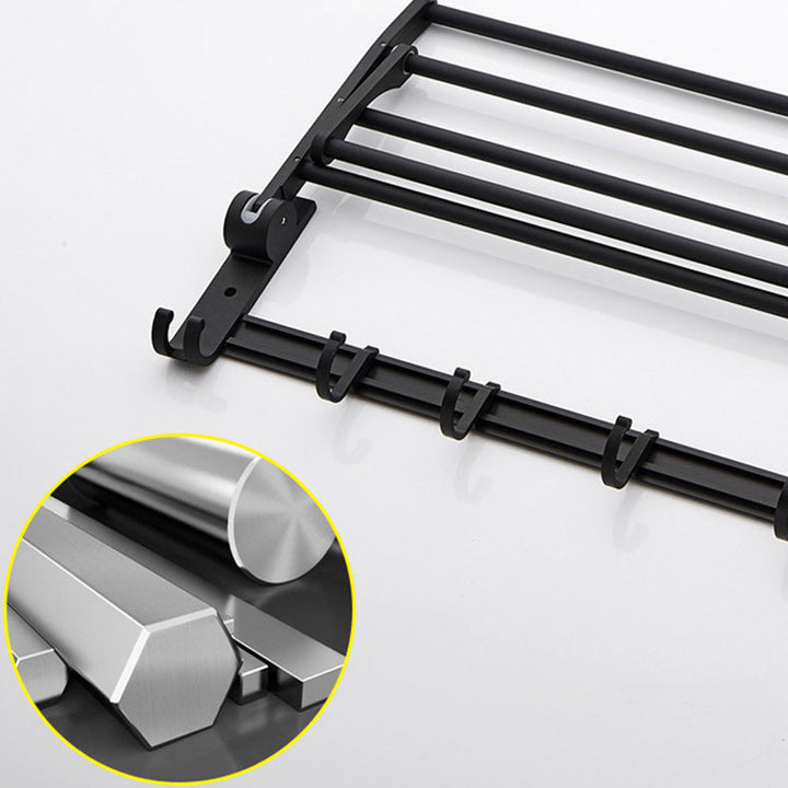 BowLift | 6-piece modern bathroom hardware set in matte black with bathroom shelf/towel holder & bathrobe hooks