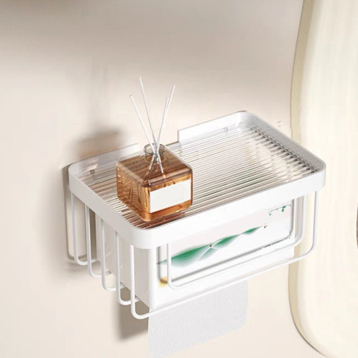 BowLift | White & clear acrylic bathroom accessory set with towel holder/paper holder/robe hooks