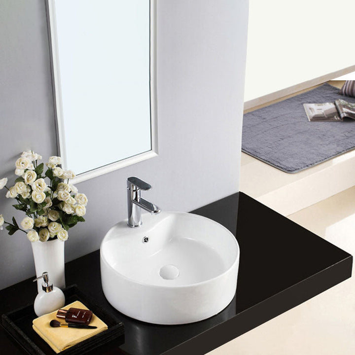 BowLift | Contemporary Sink Porcelain Water Trough with Round Shape (Faucets Not Included)