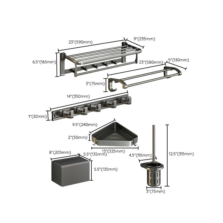 BowLift | Modernism Aluminum Bathroom Accessories Set Gray Metal Bathroom Set with Towel Holder/Bath Shelf