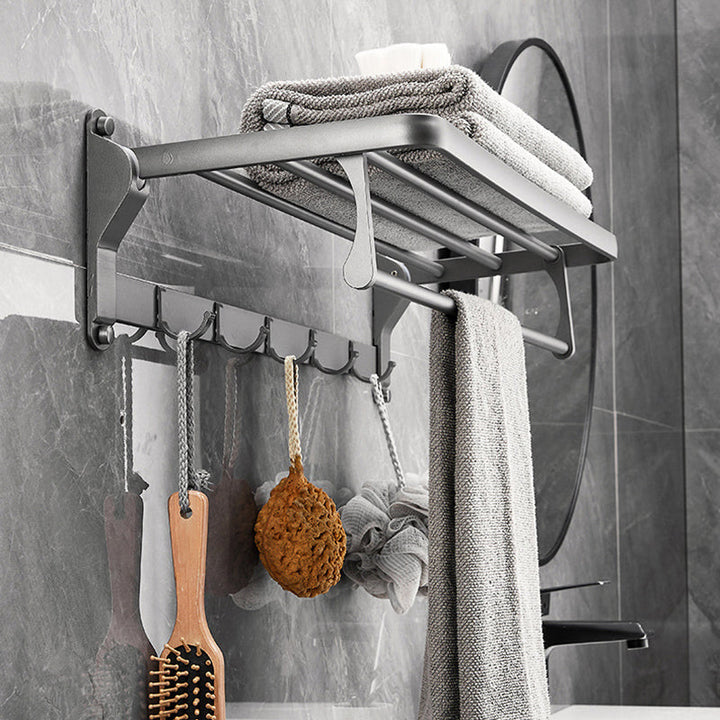 BowLift | Gray 6/7-piece modern bathroom accessory set bathroom shelf/bath towel hooks/towel bar included