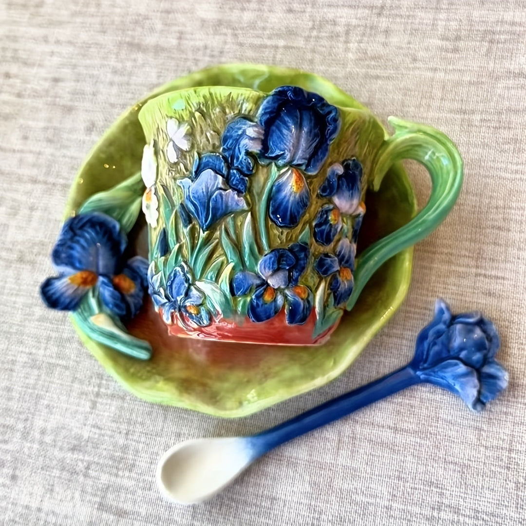 BowLift | ArtSip Ceramic Cup & Saucer Set – Hand-painted 3D Design inspired by Van Gogh