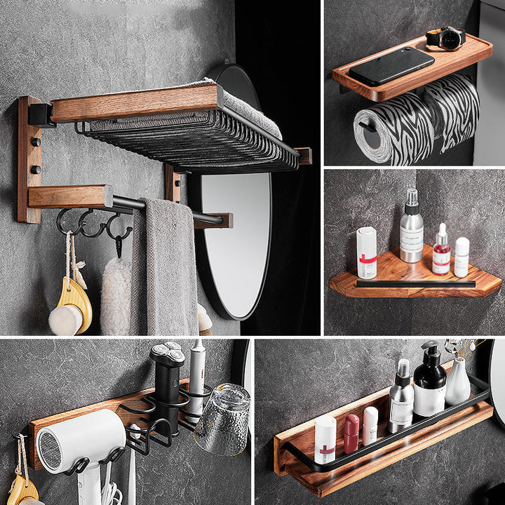 BowLift | 7-piece bathroom accessory set wood and metal bathroom accessory hardware set