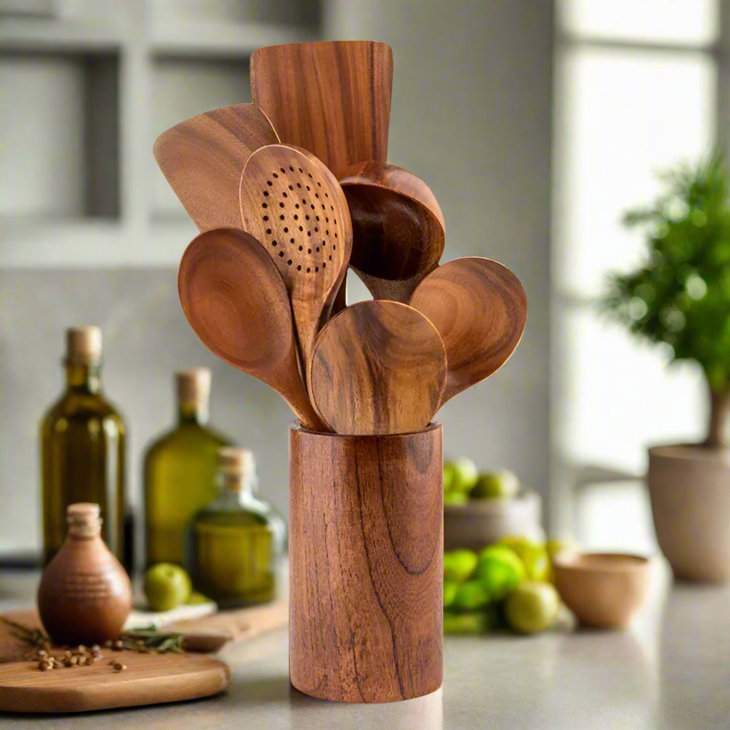 BowLift | TeakChef Kitchen Set – Sustainable Antibacterial Kitchen Utensils made of Teakwood