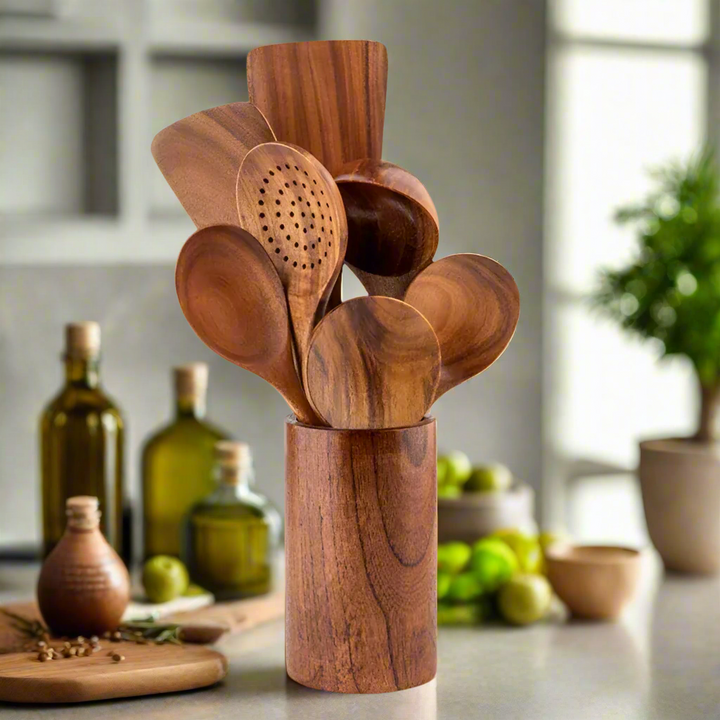 BowLift | TeakChef Kitchen Set – Sustainable Antibacterial Kitchen Utensils made of Teakwood