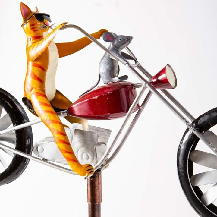 Handcrafted Animal Bicycle Wind Spinner with Recycled Metal Design