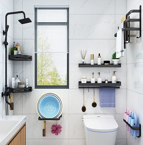 BowLift | FlexRack Wall-Mounted Bathroom Storage Shelf with Towel Holder – Space-Saving Aluminium Rack