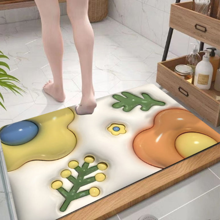 BowLift | 3D flower soft diatom mud absorbent floor mat