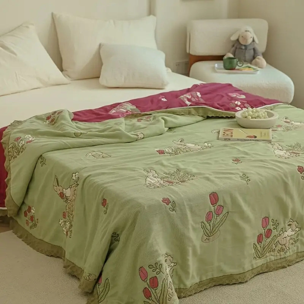 BowLift | Embroidered Bunny Floral Cotton Blanket